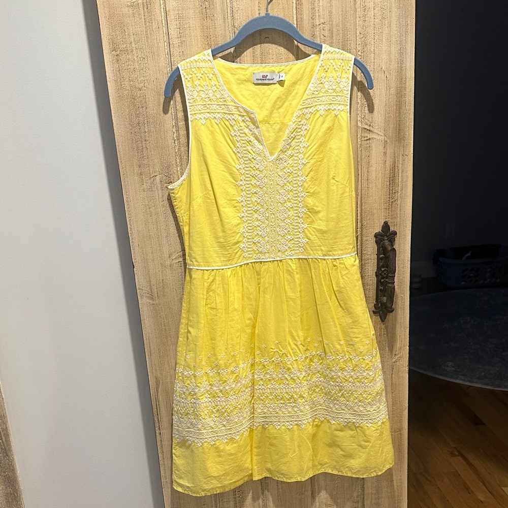 Vineyard Vines Yellow Embroidered Mini Dress